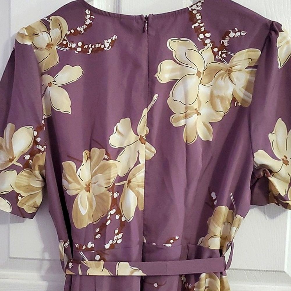 SHEIN Vcay Purple Floral Surplice Top Belted Wide Leg Jumpsuit L - Picture 10 of 16